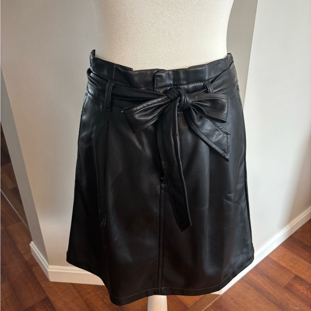 LOFT Black Faux Leather A-Line Skirt